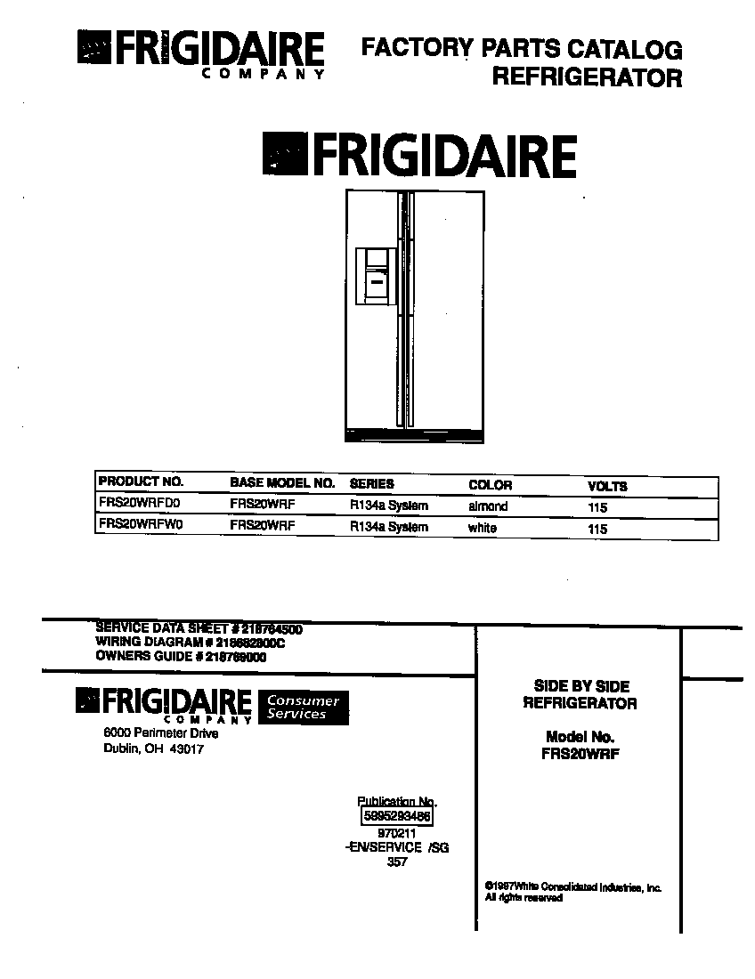 Frigidaire FRS20WRFD0 cover diagram