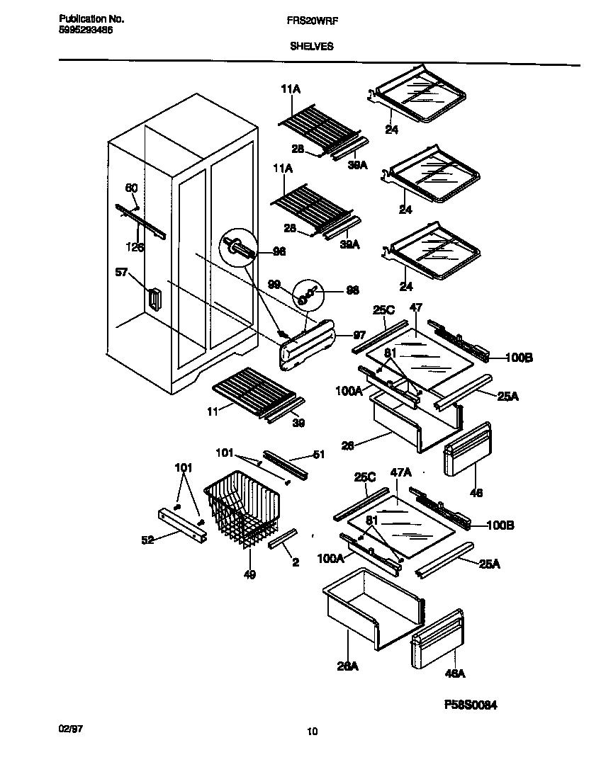 Frigidaire FRS20WRFD0 shelves diagram