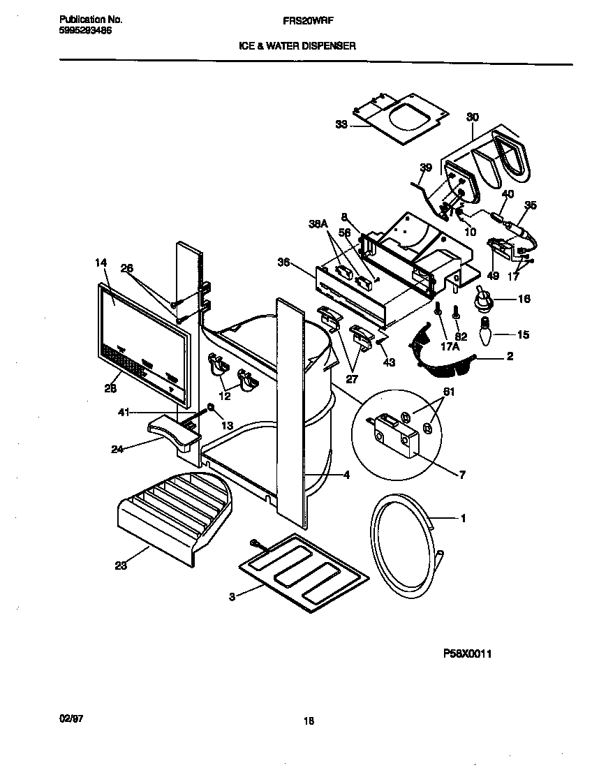 Frigidaire FRS20WRFD0 ice & water dispenser diagram