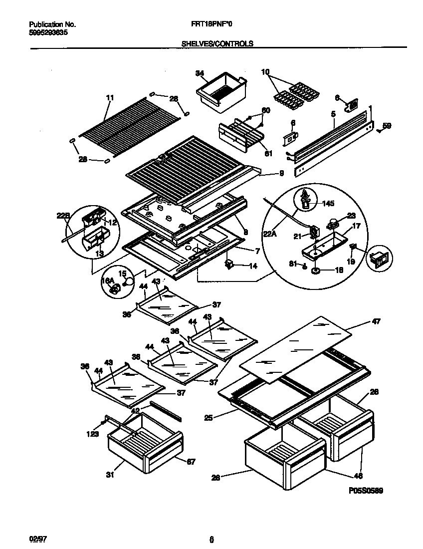 Frigidaire FRT18PNFD0 shelves/controls diagram