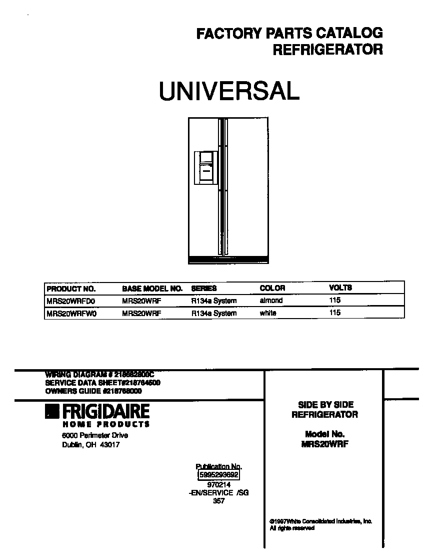 Universal/Multiflex (Frigidaire) MRS20WRFD0 cover diagram