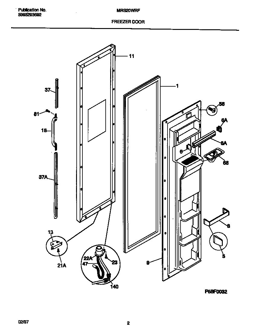 Universal/Multiflex (Frigidaire) MRS20WRFD0 freezer door diagram