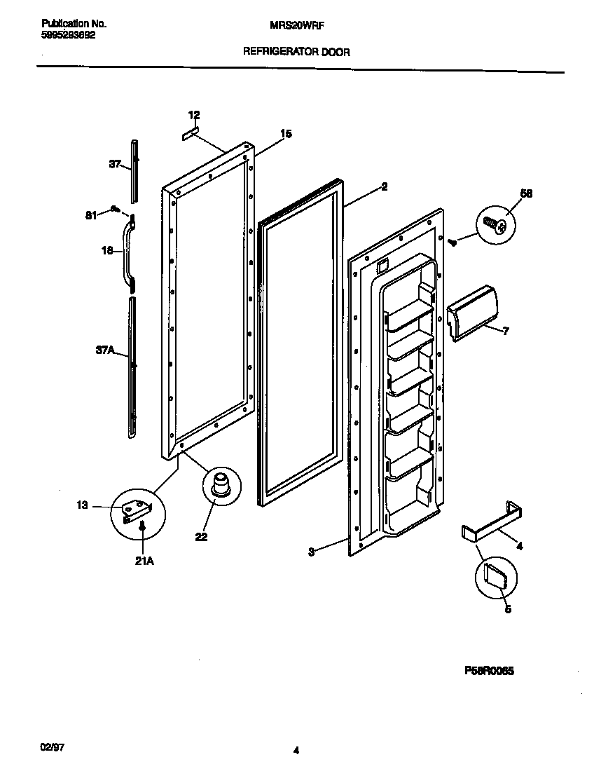 Universal/Multiflex (Frigidaire) MRS20WRFD0 refrigerator door diagram