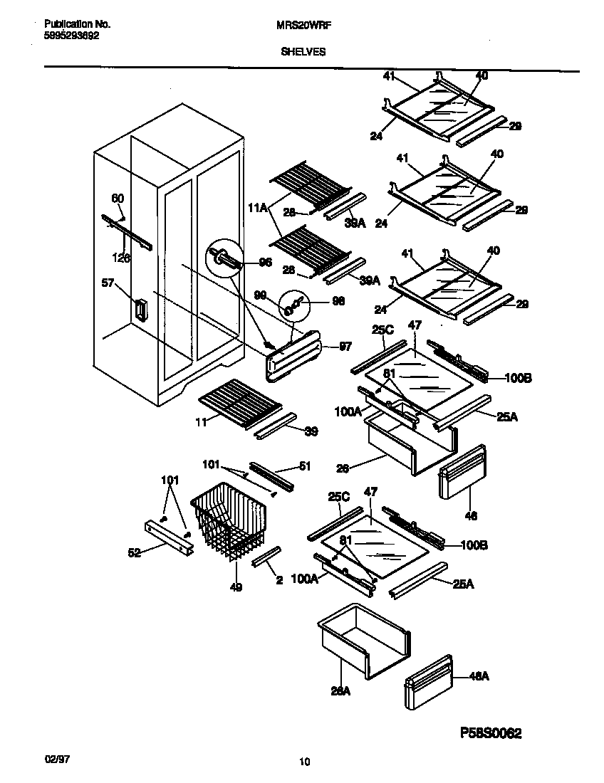 Universal/Multiflex (Frigidaire) MRS20WRFD0 shelves diagram
