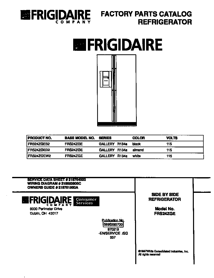 Frigidaire FRS24ZGED2 cover diagram