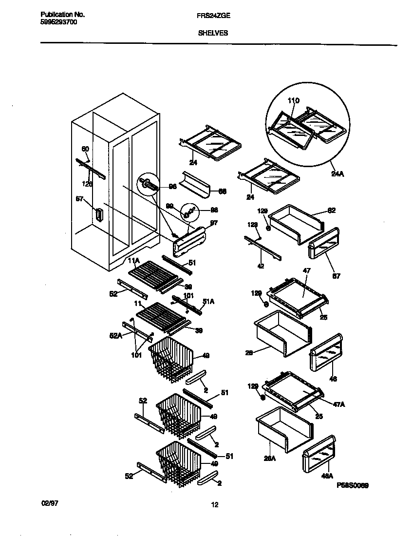 Frigidaire FRS24ZGED2 shelves diagram