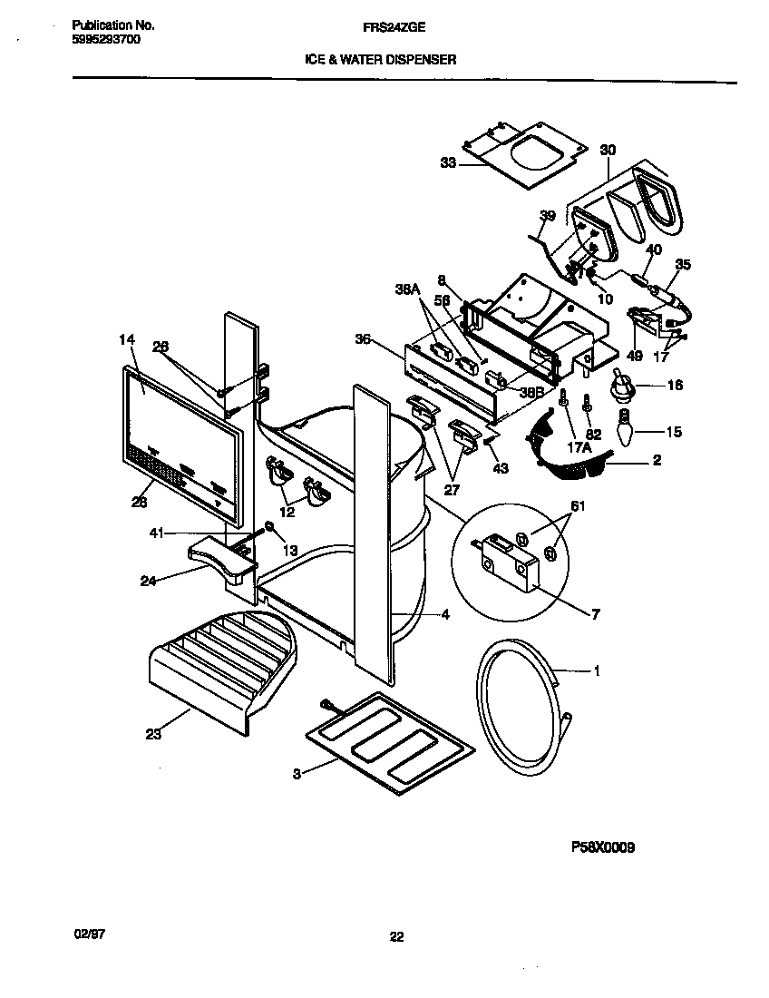 Frigidaire FRS24ZGED2 ice & water dispenser diagram
