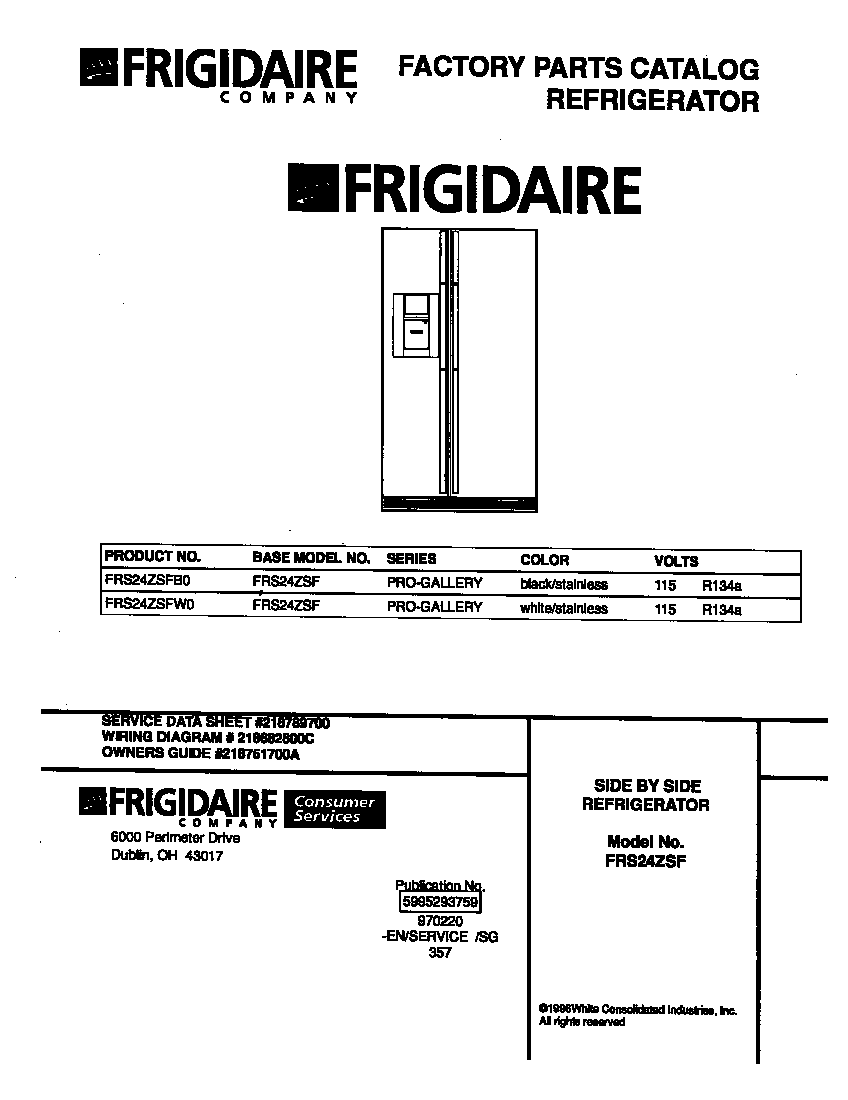 Frigidaire FRS24ZSFB0 cover diagram