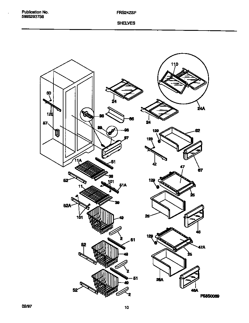 Frigidaire FRS24ZSFB0 shelves diagram