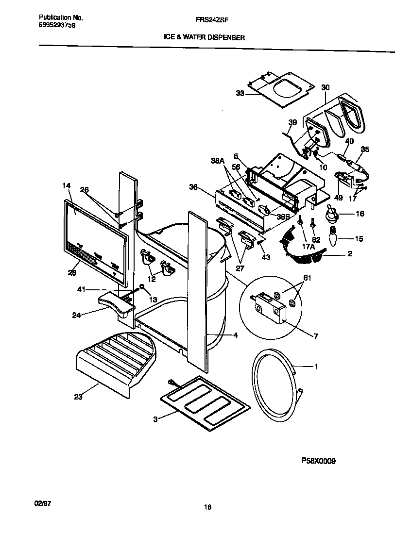 Frigidaire FRS24ZSFB0 ice & water dispenser diagram