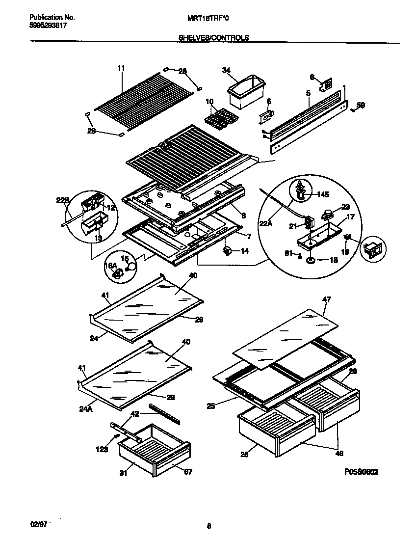 Universal/Multiflex (Frigidaire) MRT18TRFW0 shelves/controls diagram