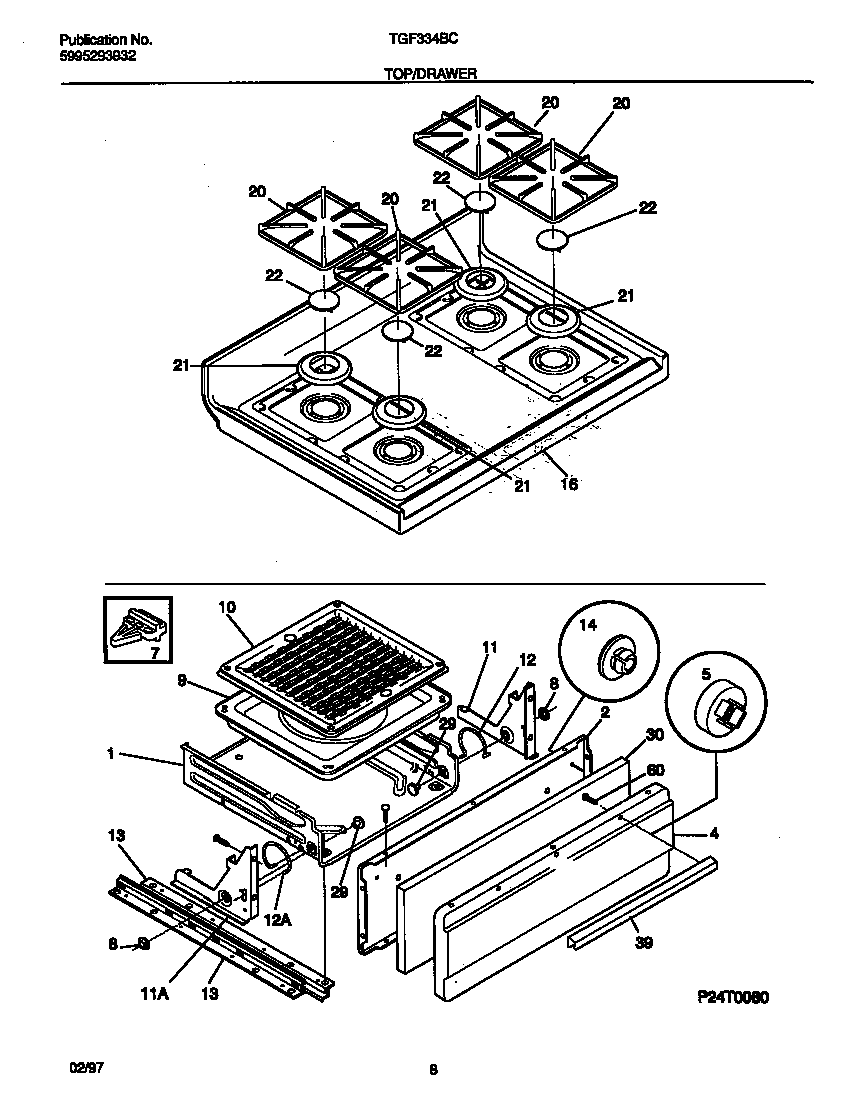 Tappan TGF334BCDF top/drawer diagram