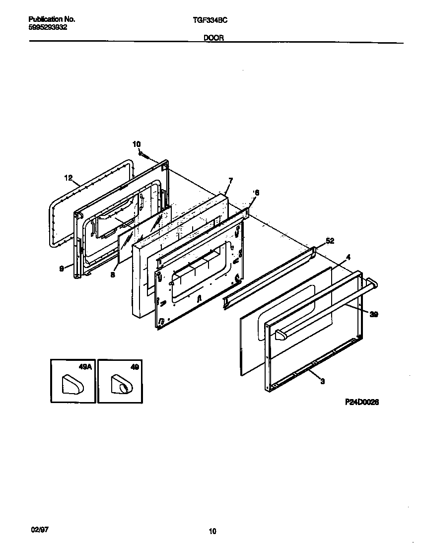 Tappan TGF334BCDF door diagram