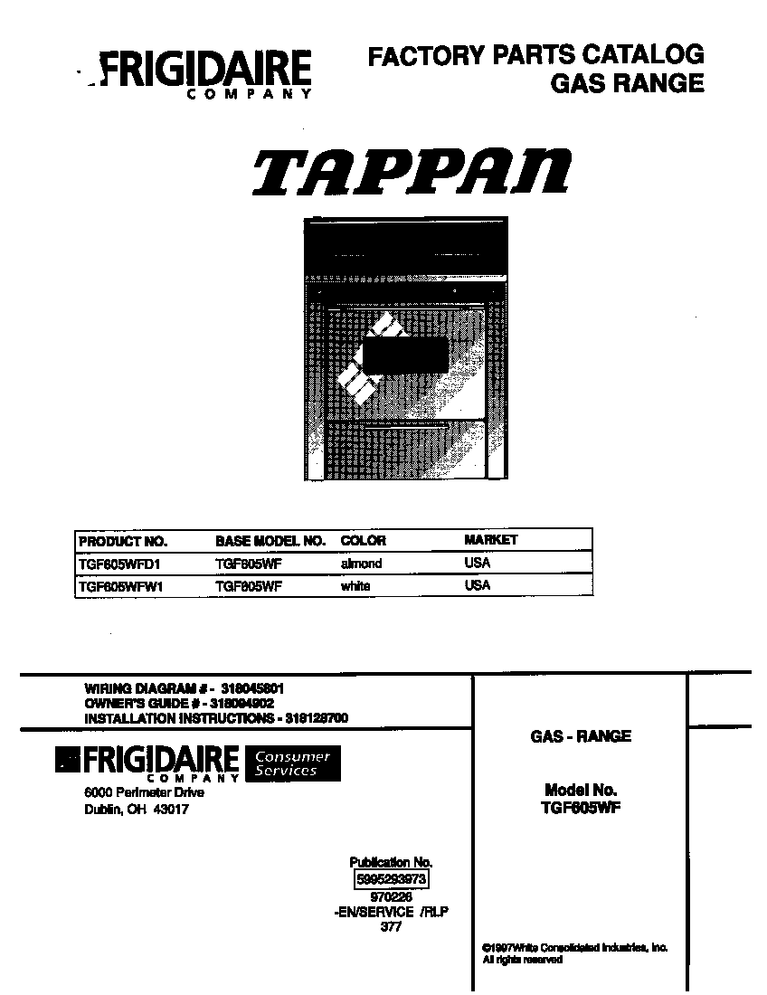 Tappan TGF605WFW1 cover diagram