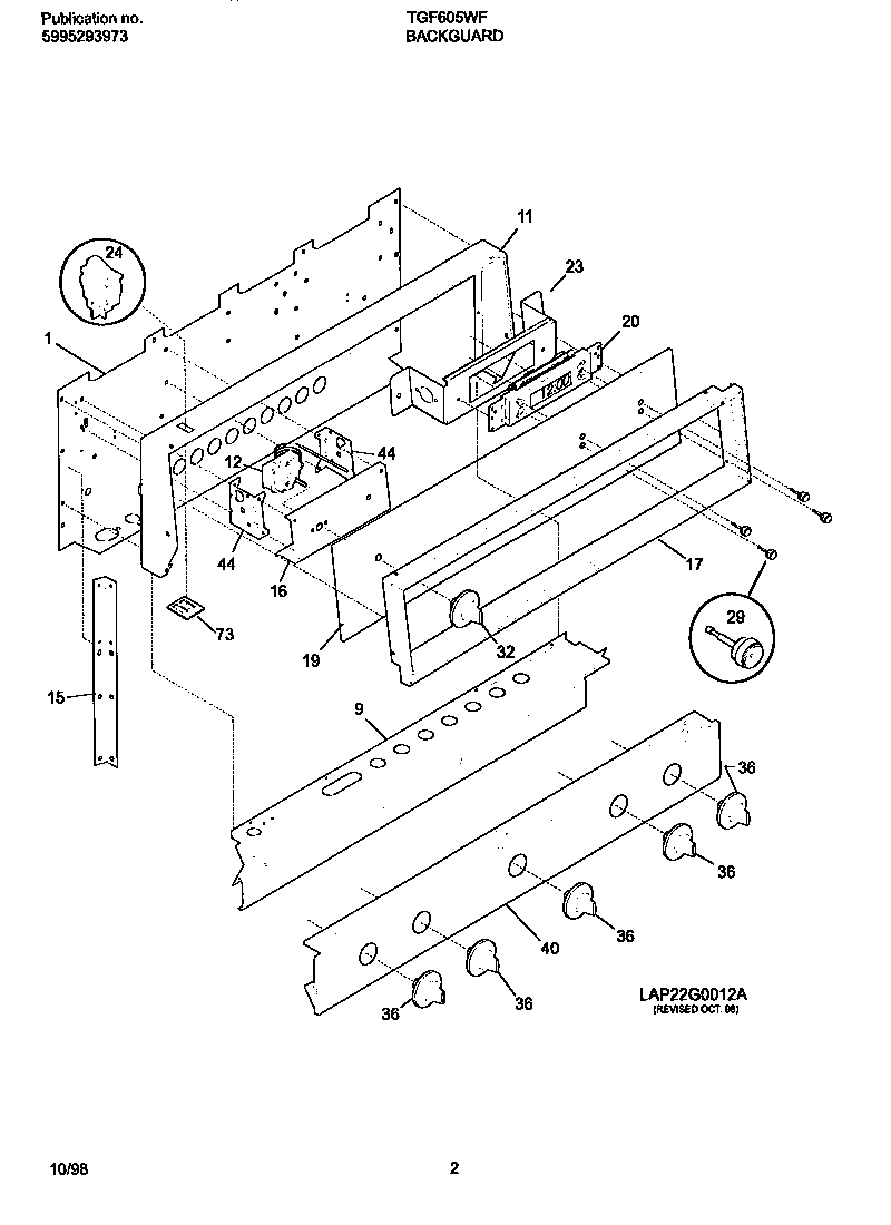 Tappan TGF605WFW1 backguard diagram