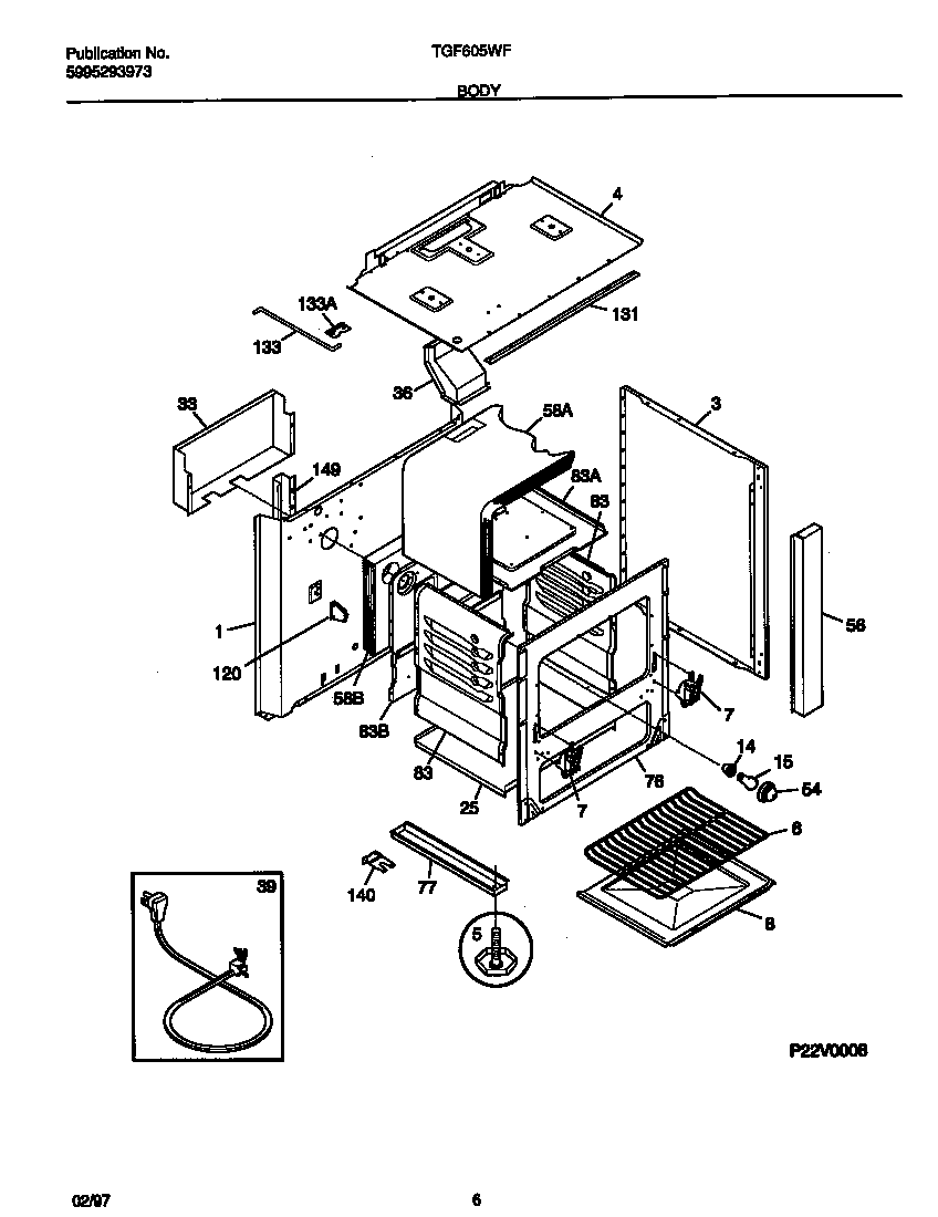 Tappan TGF605WFW1 body diagram