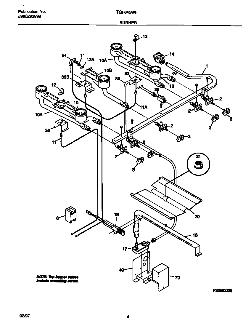 Tappan TGF645WFW1 burner diagram