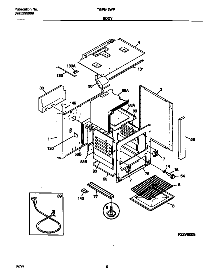 Tappan TGF645WFW1 body diagram