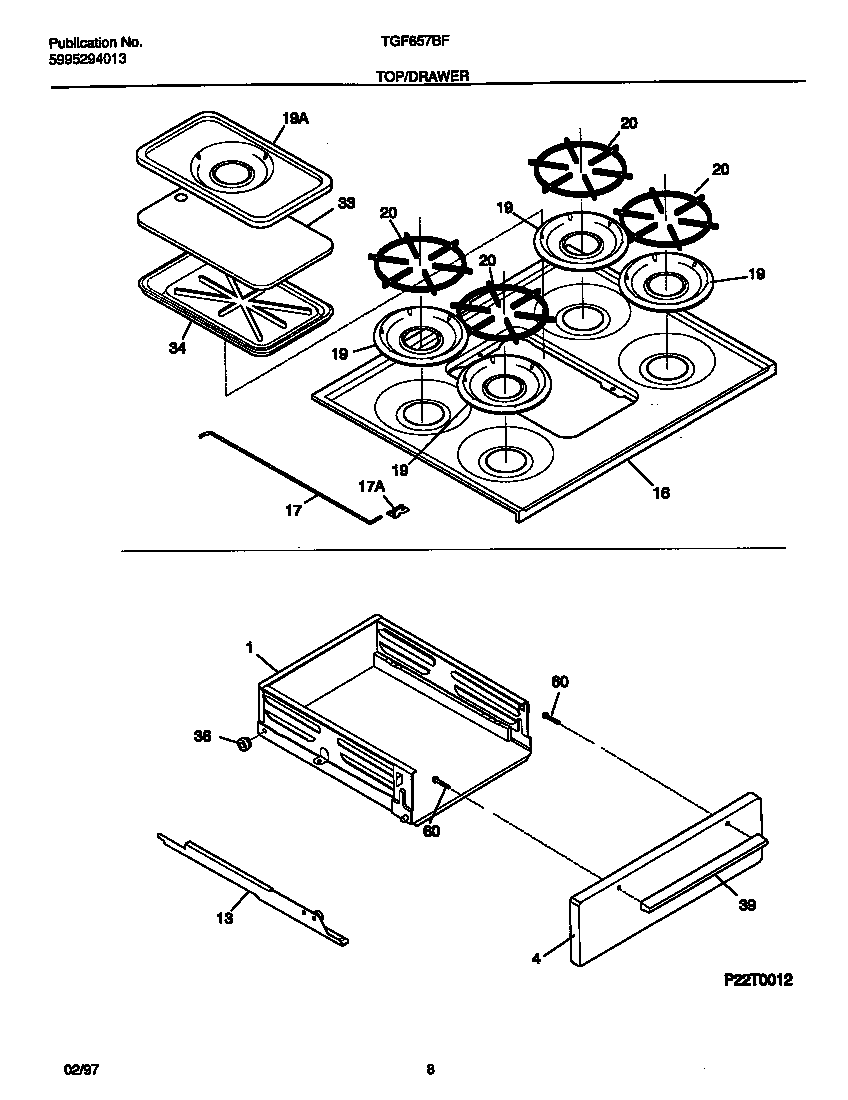 Tappan TGF657BFB1 top/drawer diagram