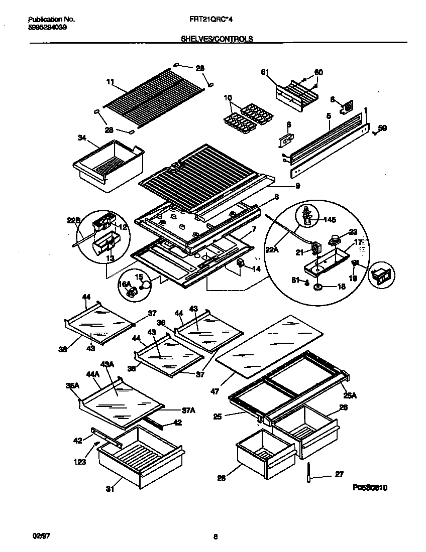 Frigidaire FRT21QRCD4 shelves/controls diagram