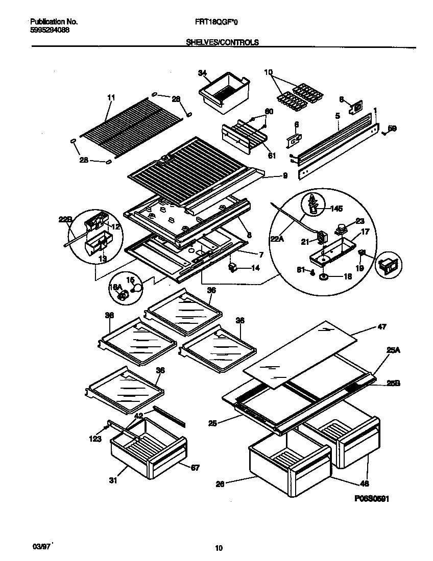 Frigidaire FRT18QGFD0 shelves/controls diagram