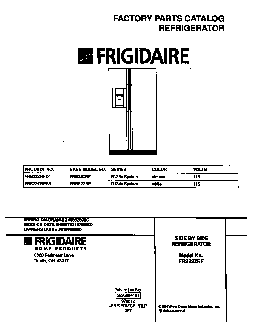 Frigidaire FRS22ZRFD1 cover diagram