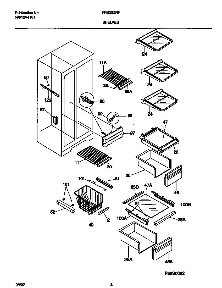 Frigidaire FRS22ZRFD1 shelves diagram