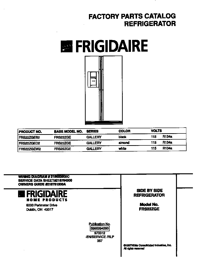 Frigidaire FRS22ZGEW2 cover diagram