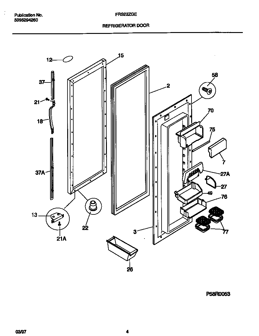 Frigidaire FRS22ZGEW2 refrigerator door diagram