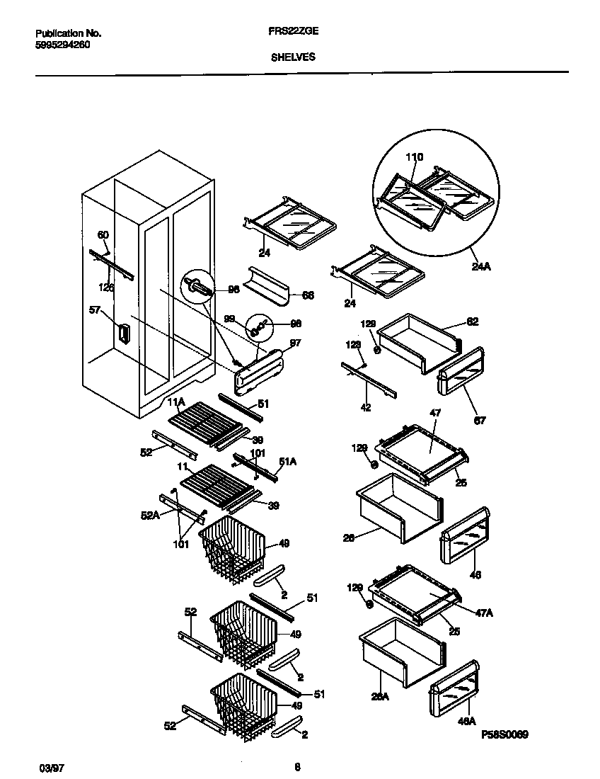Frigidaire FRS22ZGEW2 shelves diagram