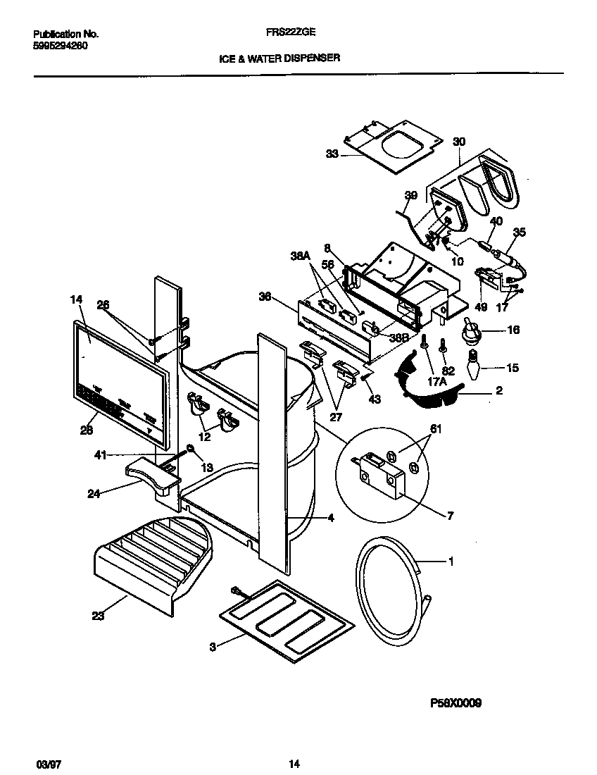 Frigidaire FRS22ZGEW2 ice & water dispenser diagram