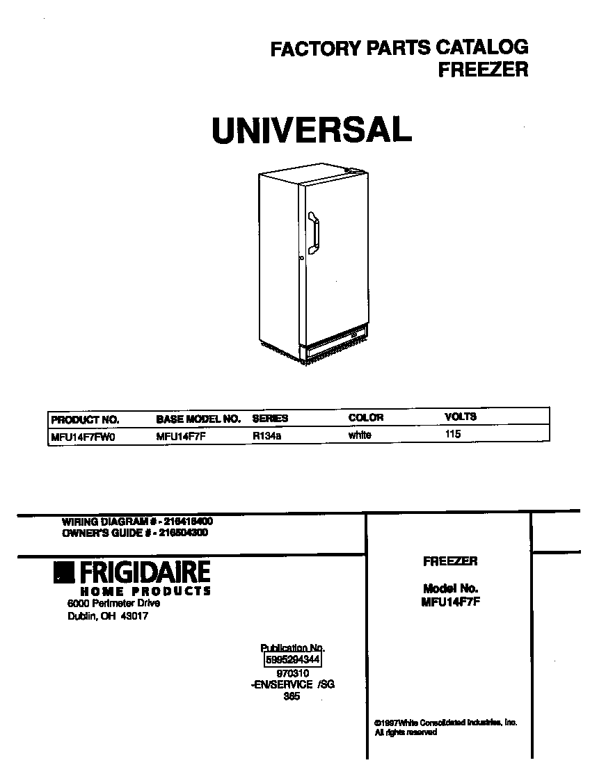 Universal/Multiflex (Frigidaire) MFU14F7FW0 cover diagram