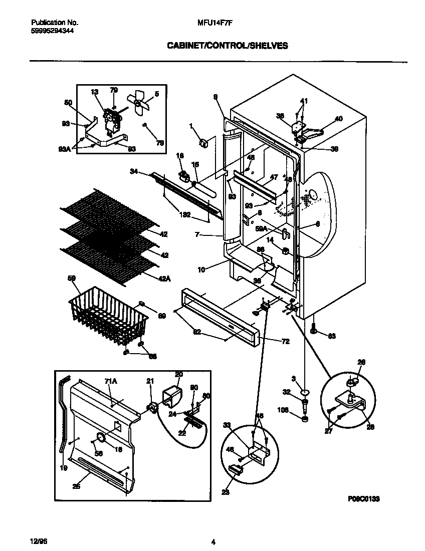 Universal/Multiflex (Frigidaire) MFU14F7FW0 cabinet/control/shelves diagram