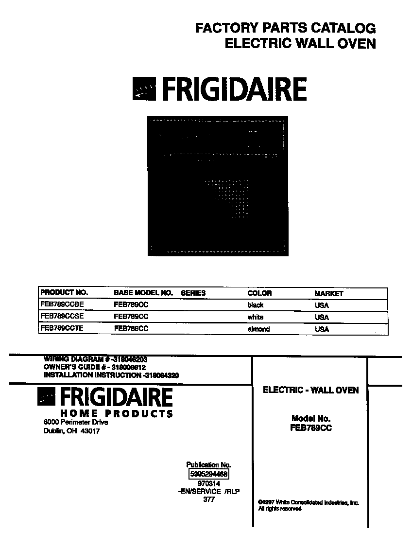 Frigidaire FEB789CCTE cover diagram