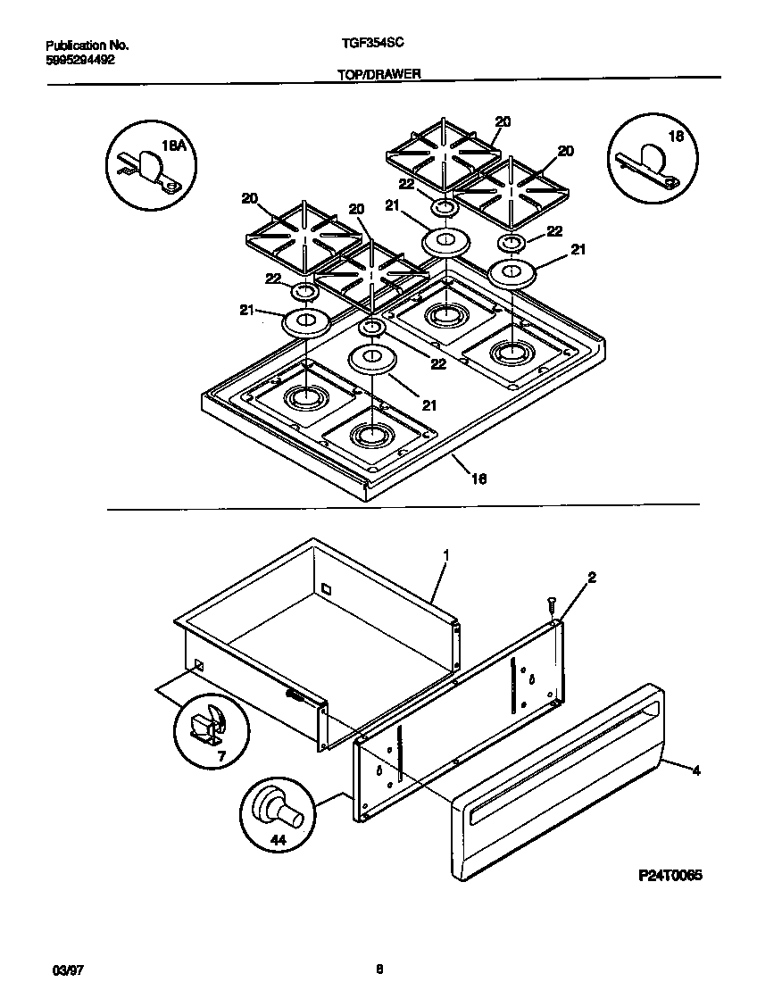 Tappan TGF354SCWD top/drawer diagram