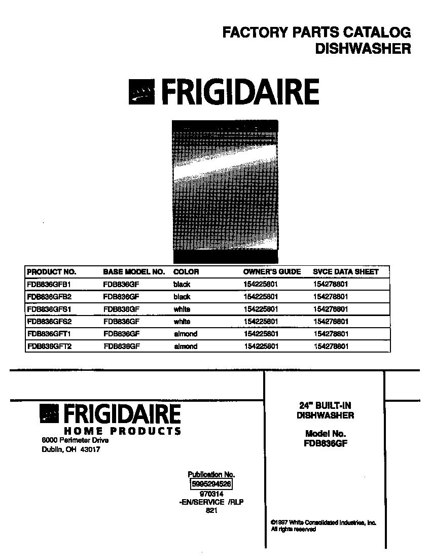 Frigidaire FDB836GFT2 cover diagram
