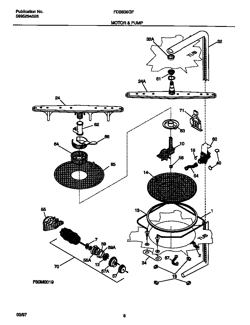 Frigidaire FDB836GFT2 motor & pump diagram
