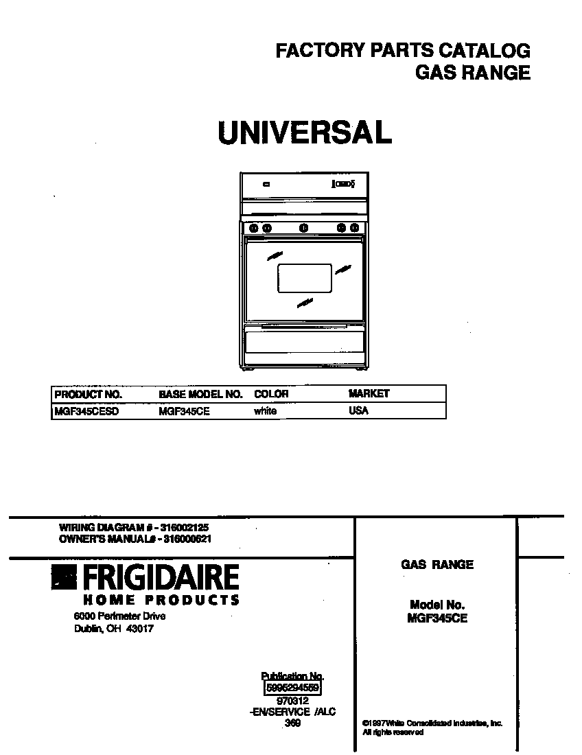 Universal/Multiflex (Frigidaire) MGF345CESD cover diagram
