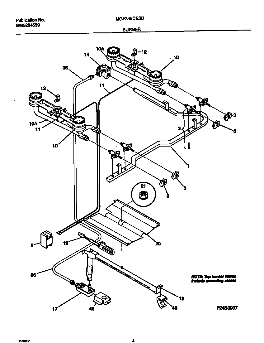 Universal/Multiflex (Frigidaire) MGF345CESD burner diagram