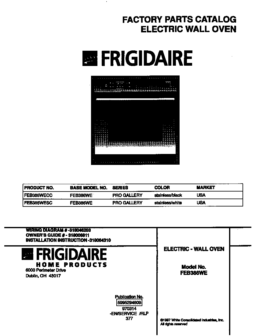 Frigidaire FEB386WECC cover diagram