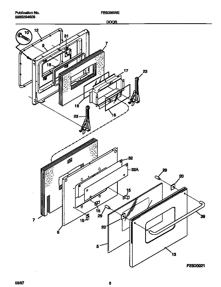 Frigidaire FEB386WECC door diagram