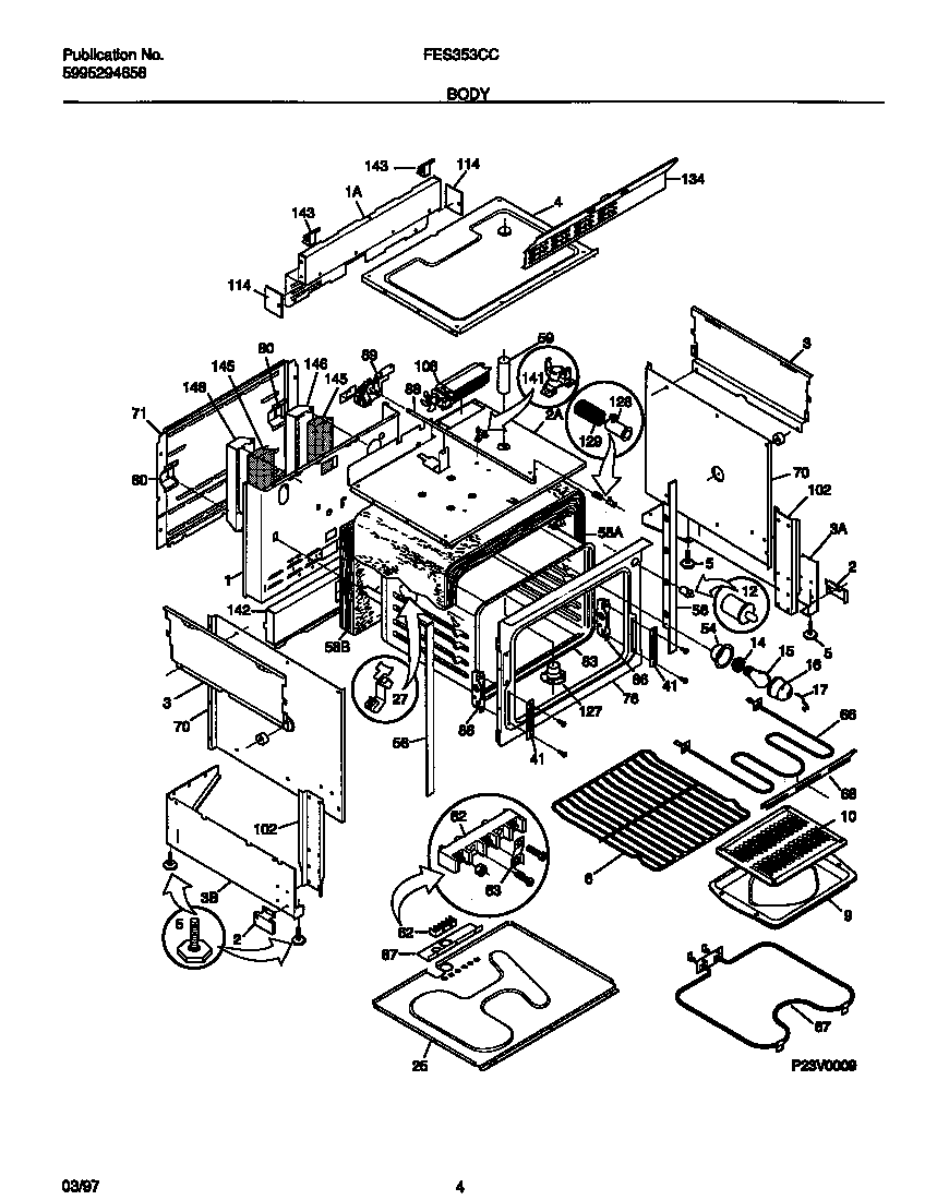 Frigidaire FES353CCWC body diagram