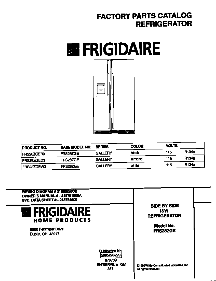 Frigidaire FRS28ZGED3 cover diagram