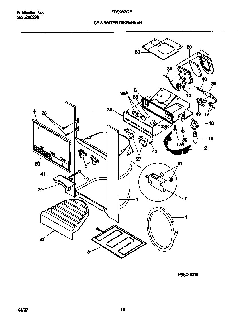 Frigidaire FRS28ZGED3 ice & water dispenser diagram