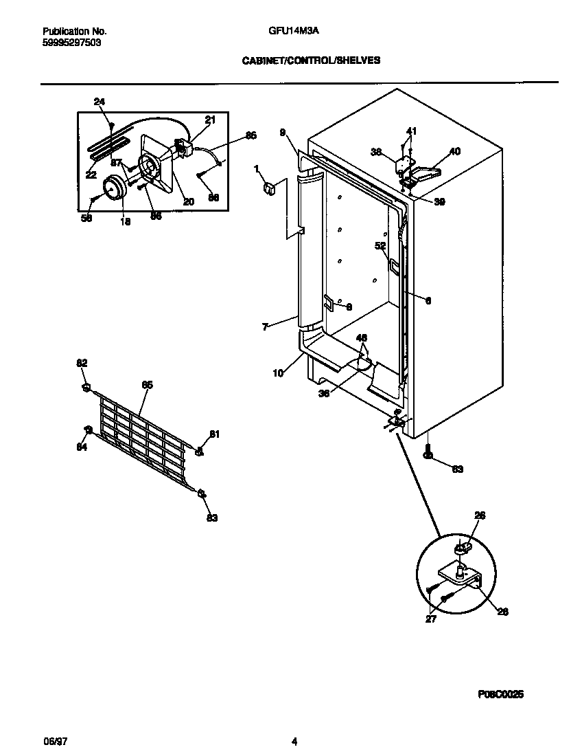 Gibson GFU14M3AW7 cabinet/control/shelves diagram