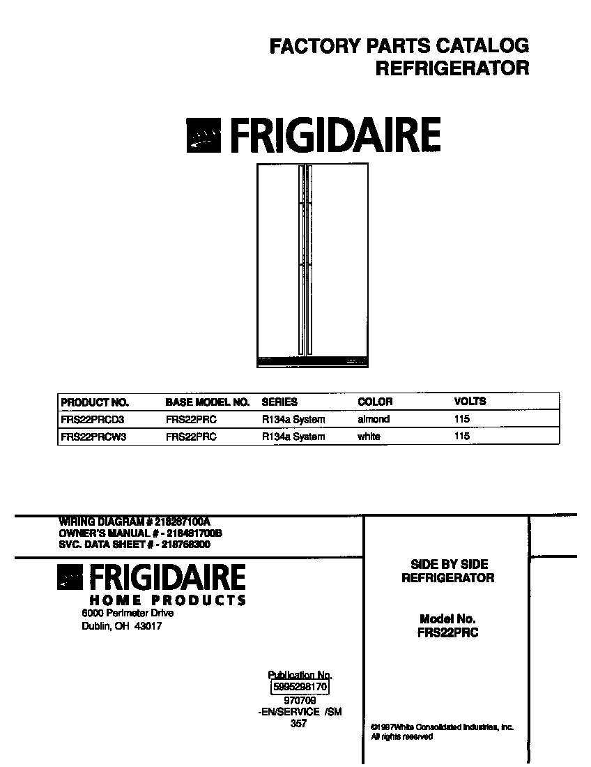 Frigidaire FRS22PRCD3 cover diagram