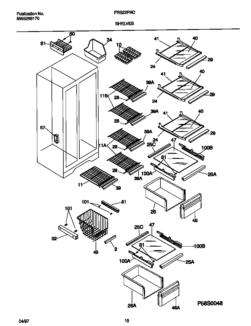Frigidaire FRS22PRCD3 shelves diagram