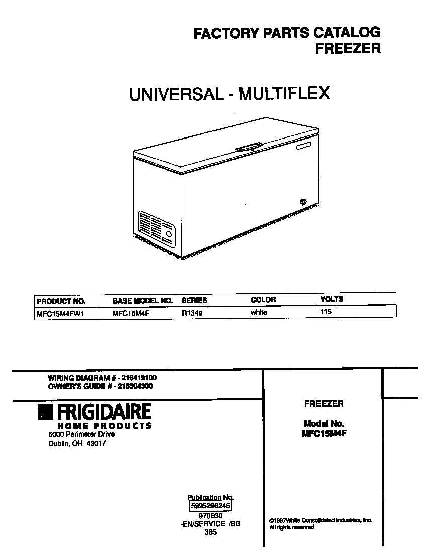 Universal/Multiflex (Frigidaire) MFC15M4FW1 cover diagram