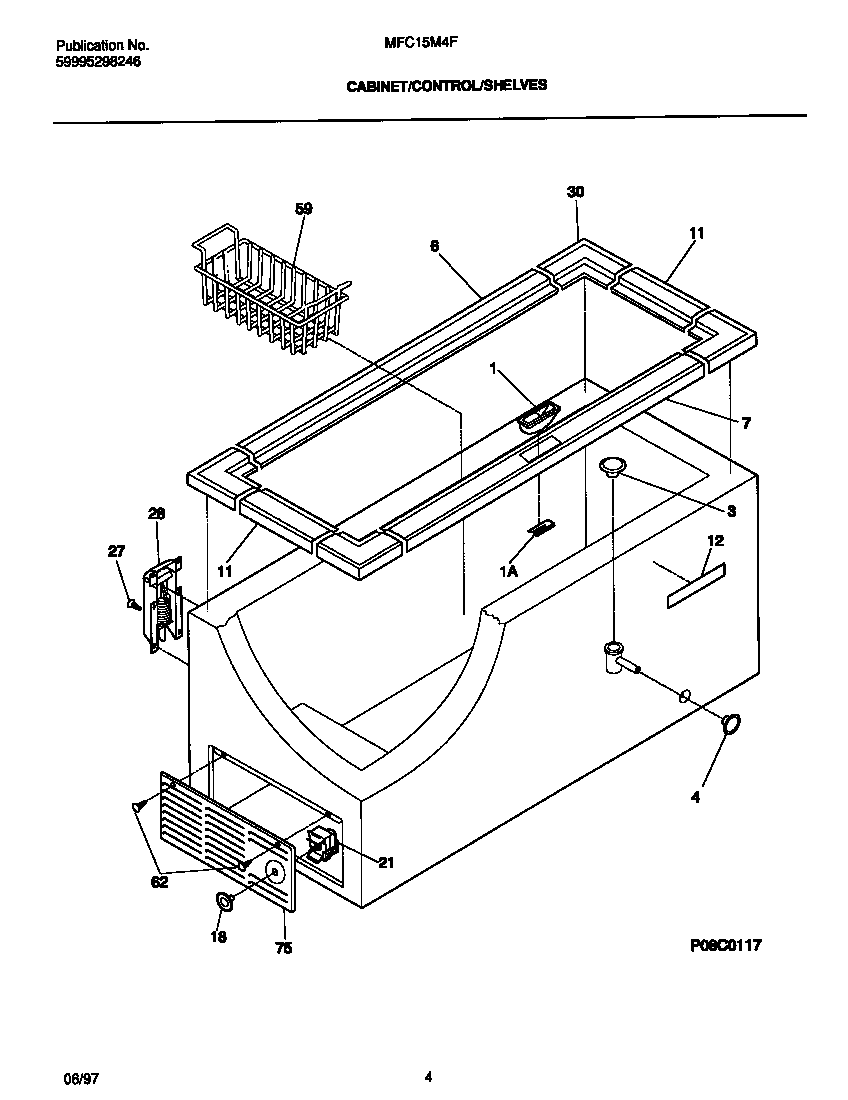 Universal/Multiflex (Frigidaire) MFC15M4FW1 cabinet/control/shelves diagram