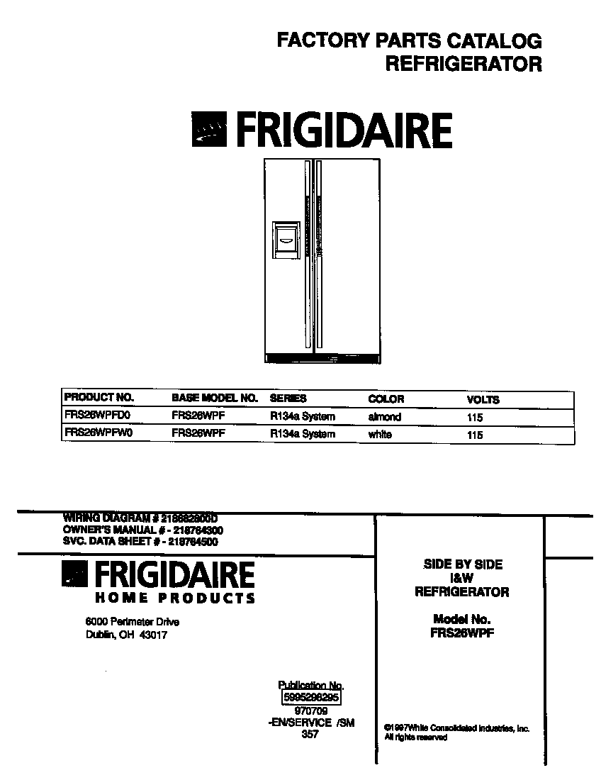 Frigidaire FRS26WPFW0 cover diagram